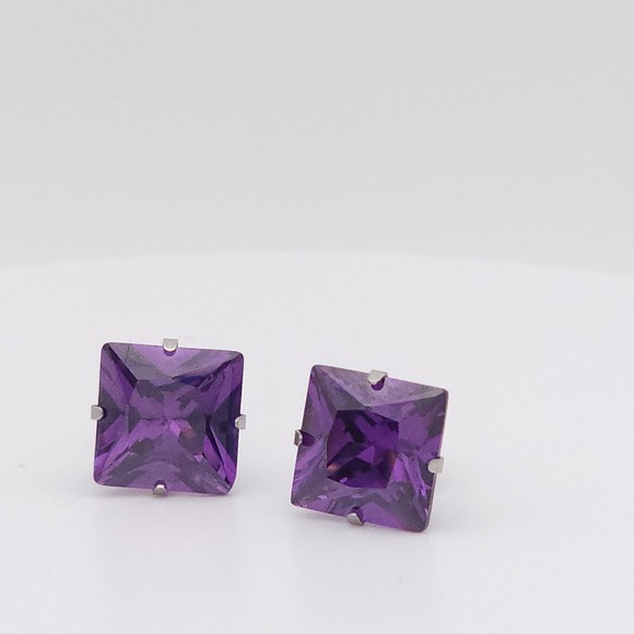 Silver 10mm Square CZ Amethyst Purple Stud Earrings – NEW - Picture 8 of 16